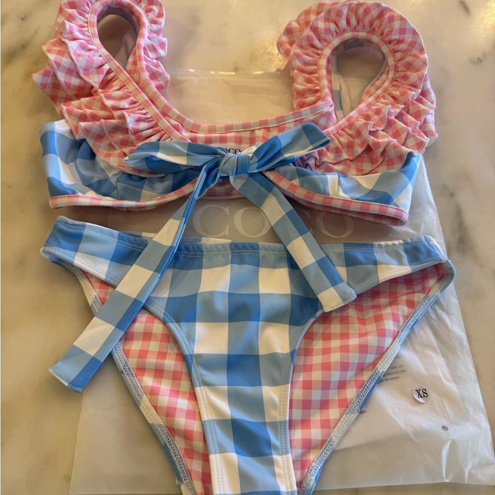 Blue and Pink Gingham Bikini Set